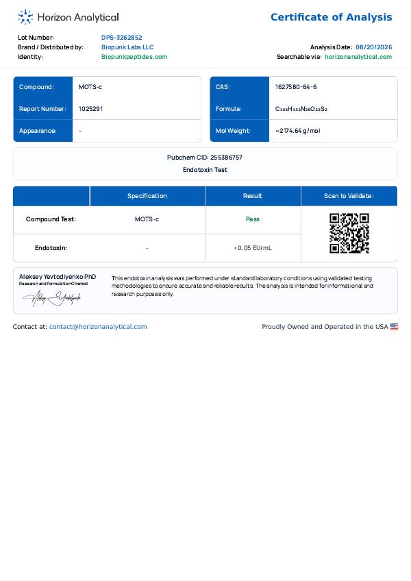 First page of the endotoxin report for lot DPS-3262852